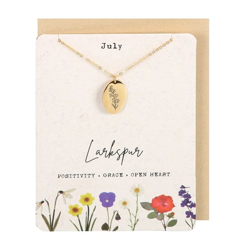 July Larkspur Birth Flower Necklace Card Main Image