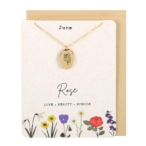 June Rose Birth Flower Necklace Card Main Image