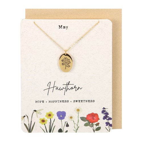 May Hawthorn Birth Flower Necklace Card Main Image