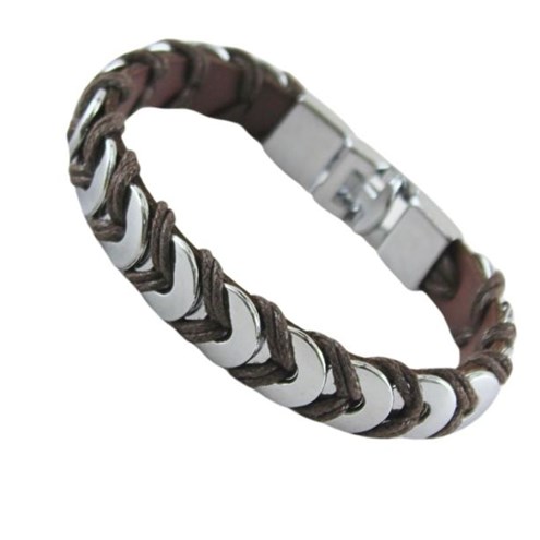 Men's Steel and Leather Bracelet Main Image