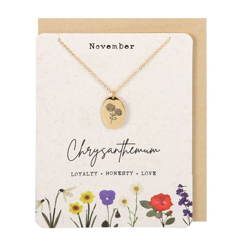 November Chrysanthemum Birth Flower Necklace Card Main Image