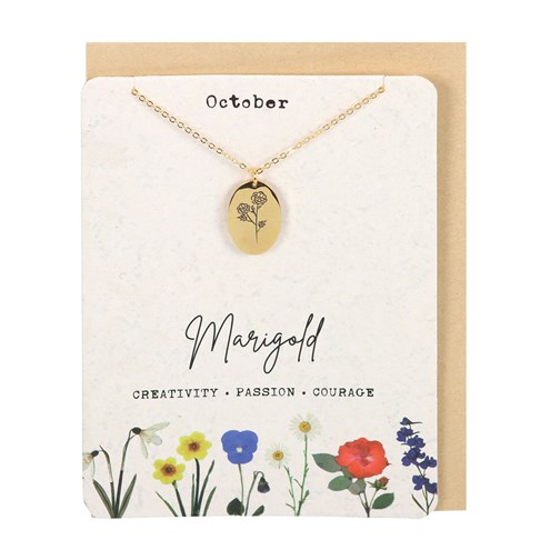 October Marigold Birth Flower Necklace Card Main Image